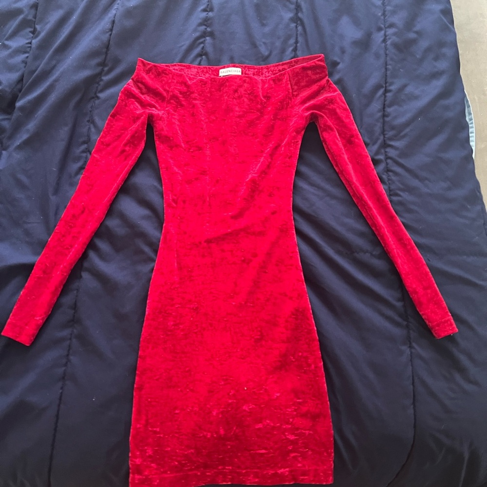 Red Balenciaga dress